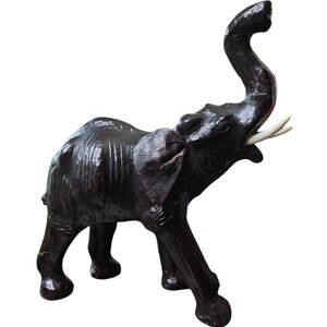 Large Brown Leather Covered Paper Mache African Elephant Sculpture